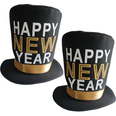 2 Pcs Black Gold Happy New Year Top Hat for Men and Women New Year's Eve Party Supplies 2026
