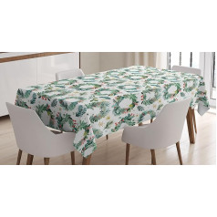 ABAKUHAUS Christmas Tablecloth, Holly Leaves Christmas Wreath, Easy Care, Washable, Dirt-Repellent and with Clear Colours, High-Quality Print, 140 x 170 cm, Laurel Green Vermilion Red