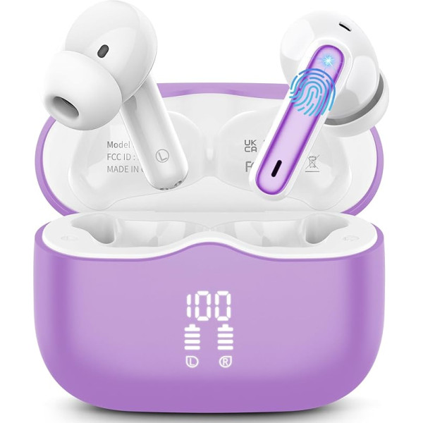 xinwld Bluetooth Headphones, Wireless Bluetooth 5.3 In-Ear Headphones with 4 ENC Noise Cancelling Mic, Wireless Headphones Deep Bass Wireless Earbuds 40 Hours, IP7 Waterproof Earbuds, Purple
