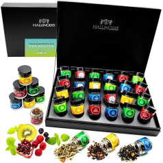 Hallingers Tea Deluxe Selection 24 - No. 2-24 Varieties Tea Gift Set, Vegan & Gluten Free in Screw Jars (Set) - Gift Ideas Christmas & Gifts Advent Calendar Birthday Congratulations Gene
