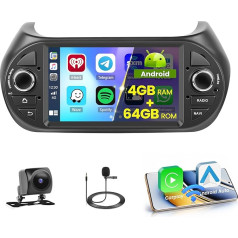 5G WiFi 4+64G Android Car Radio for Fiat Fiorino/Qubo/Peugeot Bipper/Citroën Nemo Wireless Carplay Android Car, 7 Inch Screen Car Radio with Sat Navi Bluetooth 5.0 DSP FM/RDS SWC Reversing Cam