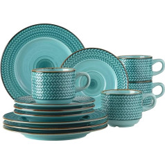 Prospero Series Premium Coffee Tableware Set for 4 People in Catering Quality, 12-Piece Modern Coffee Service in Unique Vintage Style, Durable Porcelain, Blue