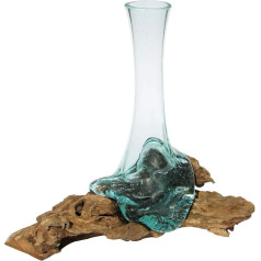 Decorative Burl Wood Glass Vase - 25 cm Teak Root Wood Bali Glass Vase M
