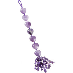 Nupuyai Amethyst Heart Crystal Stone Hanging Ornament, Spiritual Healing Tumbled Stones Lucky Fengshui Ornament for Car Home Decor Reiki Yoga Meditation 30-32cm