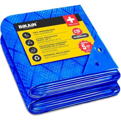 Waterproof Tarpaulin for Outdoor Use - 6 x 10 m - 70 g/m² - Reinforced Welded Holes - 3 Layers Cross Laminated Polyethylene - Blue - Total Protection - Bikain