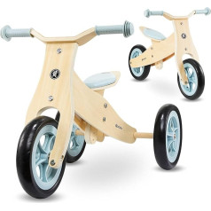 HyperMotion Wooden Balance Bike 2-in-1 - Balance Bike from 1 Year and Tricycle from 18 Months, Bicycles for Toddlers Boys, Adjustable Seat, Blue