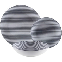 Versa 18-Piece Crockery Set, Striped, Modern Style, 3 x 26.5 x 26.5 cm, Porcelain, Blue