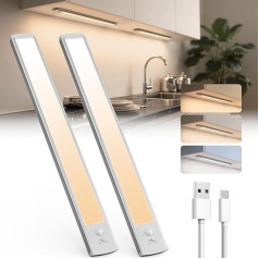 Cabinet Lighting LED Lamp with Motion Sensor - 2200 mAh USB-C Rechargeable Under-Unit Light Kitchen Light - 3 Colour Modes Dimmable Wireless Night Light for Kitchen, Stairs, Cupboard - 40 cm