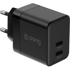 Crong Īpaši kompakts 2x usb-c 35w pd 3.0 tīkla lādētājs ar pps melns