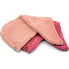 waschies Hair Turban Set of 2 Pink/Pink, Microfibre Turban Towel for Quick Hair Drying, Super Soft, Practical Fixing Button, Absorbent Head Towel, for Short and Long Hair