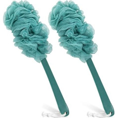 2 Pack Back Scrubber for Shower, Qewro Loofah on a Stick as Shower Brush, Exfoliating Body with Long Handle, Loofah Sponge, Men Loofah Bath Accessories for Women