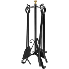 raik Heinrich 4-Piece Fireplace Set Made of Wrought Iron Brushed Black with Shovel Broom Poker Fireplace Tongs Antique 64 x 27 x 23 cm