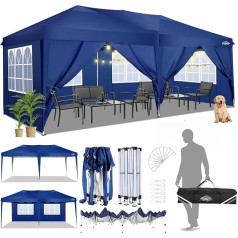 COBIZI Folding Gazebo 3 x 6 Gazebo Waterproof Winterproof Pop Up Gazebo Foldable 3 x 6 Tent with 6 Side Winches 3 Height Adjustable UV Protection Garden Gazebo Party Tent 3 x 6 for Market, Outdoor