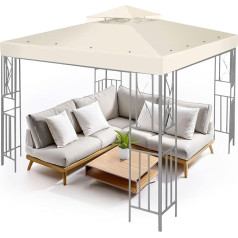Flexzion 12' x 12' Gazebo Canopy Top Cover (Ivory) - Dual Tier Up Tent Accessory with Plain Edge Polyester UV30 Protection Water Resistant for Outdoor Patio Backyard Garden Lawn Sun Shade