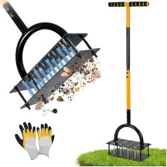Lawn Aerator Tool with 16 Steel Spikes, Grass Aerator Lawn Equipment with Spring Loaded Design & Adjustable T-Handle, Pre-Assembled Hand Aerator, Lawn Tool for Lawn, Yard and Garden