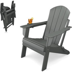 Sleek Space Foldable Adirondack Chair for the Garden, Patio or Balcony, Armrests & Cup Holder, Weather-Resistant, Durable Furniture for Beach, Pool, Porch (Grey)