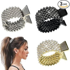 Hair Claw Clips High Ponytail 3 Pieces Sparkly Pearl Rhinestone Hair Clips High Ponytail Firm Hair Claw Clamp Strong Hold for Thick Hair Hair Accessories for Wedding Daily Life