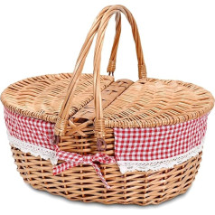 Wicker Picnic Basket with Removable Insert, Empty Picnic Baskets with Lids for 2, Picnic Basket with Foldable Handles for Picnic, 2, Checkered