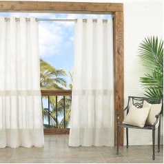 WAVERLY Sun n' Shade Indoor/Outdoor Curtains for Patio - Resort Sheer 52 x 95 Inches Thermal Insulated Single Panel Grommet Top Light Flitering Water Resistant Curtain Shade for Backyard, Ivory