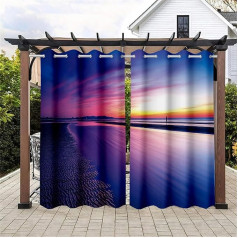 wasserdichte Vorhänge Outdoor, 3D Meerblick Muster Outdoorvorhänge Wetterfest 2 Stück Verdunkelungsvorhang Blickdicht Sichtschutz Sonnenschutz Vorhang für Garten (137x203cm,Dämmerung)