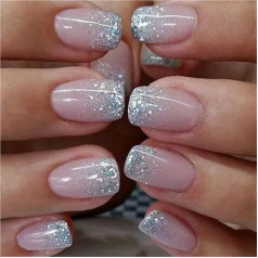 Einfache künstliche Nägel mit quadratischem Kopf und Geleekleber, aufklebbare French-Nägel mit rosa und weißem Farbverlauf, kurze, vollflächige Nagelspitzen(373,S)