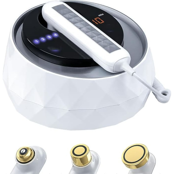 Facial Beauty Device, Skin Rejuvenation Device with 3 Working Heads, 4 Intensity Settings and Preset Time to Reduce Face/Eye Wrinkles