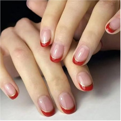 Einfache künstliche Nägel mit quadratischem Kopf und Geleekleber, aufklebbare French-Nägel mit rosa und weißem Farbverlauf, kurze, vollflächige Nagelspitzen(753,L)