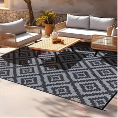 Plastic Straw Rug Outdoor Reversible Modern Large Portable Waterproof Indoor Outdoor Camping Floor Rug for Patio Picnic (1.8x2.9m, Black-Grey Diamond)