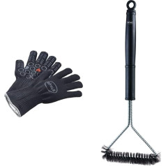 RÖSLE Premium BBQ Gloves, High Quality Gloves to Protect Against Burns & Grill Grate Cleaning Brush, High Quality Grill Brush for Cooking Grates Made of Stainless Steel, Chrome and Enamel, 43 cm