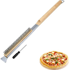 Professional Pizza Oven Brush - 53.5 cm Cleaning Brush with Stainless Steel Scraper & Stainless Steel Bristles for Outdoor Pizza Ovens, Grills, Pizza Stones & Wood Ovens - Food Safe, Heat Resistant