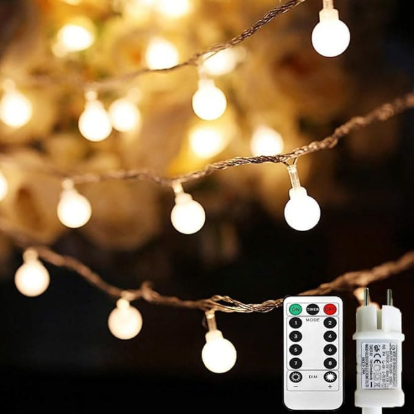 Useber Ball Fairy Lights, 8 Modes with Remote Control, Fairy Lights Outdoor/Indoor with Plug, for Children's Room, Garden, Party Decoration, Balcony, Christmas Lighting