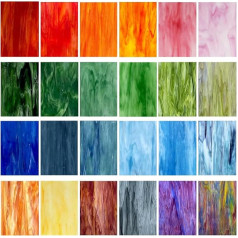 24 PCS Stained Glass Sheets,10,2x15,2cm Buntglas, Buntglas Zubehör für Buntglas Projekte Vielfalt Glas Mosaikfliesen Kunst Buntglas Verschiedene Kathedrale Glas für DIY Home Dekoration