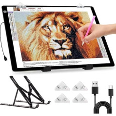 elice Light Table A3, 4800 Lux Very Bright 5 mm Ultra Thin Light Pad for 5D Diamond Painting Accessories, Dimmable Light Plate with Foldable Stand/Clips, Light Pad A3 for Design, Drawing, Sketching,