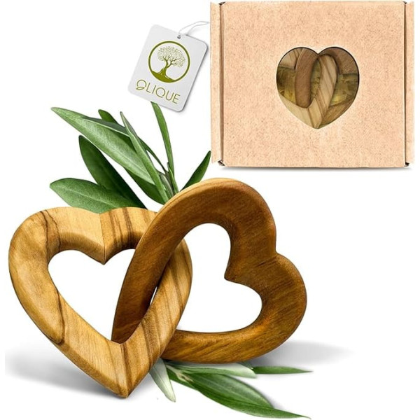Wooden Hearts, Olive Wood - Connected Wooden Hearts as an Individual Gift for Wedding, Anniversary or Engagement (5 cm)