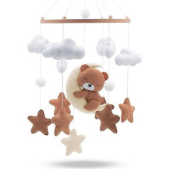 Baby Mobile Sleeping Bear - Baby Mobiles with Wooden Ring and Cute Animals - Perfect Mobile for Baby Cots or as Baby Room Decoration