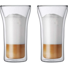 Bodum 4547-10 ASSAM Coffee Glass Set (Double-Walled, Dishwasher Safe, 0.4 L/14 oz) - Pack of 2, Transparent