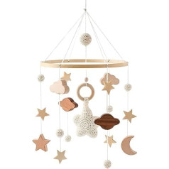 GLITZFAS Baby Bed Mobile Baby Wind Chime, Mobile Baby Wooden with Felt Balls and Clouds Ornament Children's Room Hanging Bed Bell Gift for Baby Girls or Boys, Rattle Toy (Beige A)