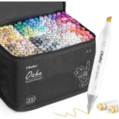 Ohuhu 40/60/80/100/120 Permanent Marker Colour Marker Pen Double-Tipped Art Sketch Twin Marker Pens Colouring Highlighters with Carry Case for Painting Colouring Highlighting and Underlining, 200 colours