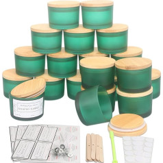 MILIVIXAY 20 Pack 4oz Matte Green Glass Candle Jars with Lids and Candle Making Kits - Large Wide Mouth Small Empty Candle Jars for Candle Making - Spice Powder Containers