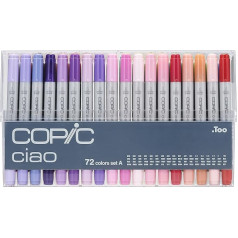 COPIC Ciao marker set A with 72 colours, all-round layout marker, alcohol-based, in practical acrylic display for storage and easy retrieval.