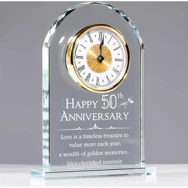 XUZIE Tischuhr zum 50. Hochzeitstag, Quarz, Kristall, Geschenke für Eltern, 50 Jahre Golden für Paare, Happy 50th Anniversary Dekoration, Geschenk, Heimschmuck für Sie und Ihn