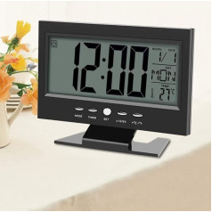 Multifunction Sound Control Large LCD Screen Digital Clock Table Desk Alarm Clock Sound Sensor Time/Calendar/Week/Temperature Display Snooze(Black)