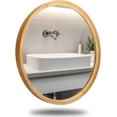 JIYUERLTD Wall Mirror, Round Mirror, Decorative Wooden Frame, Morden Mirror for Bathrooms, Entryways, Living Room and Powder Room, Bedroom (Natural Wood, 60 L x 60 W cm)