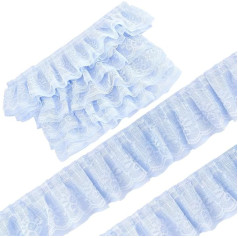 GORGECRAFT 4.57 m Ruched Blue Chiffon Border 5.7 cm Wide Double Layer Fabric Lace Ribbon Pleated Chiffon Trim Tulle Lace Trim for DIY Sewing Crafts Costume Embellishments