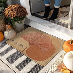 Ginkgo Leaf Willkommens-Fußmatte, rustikale braune Eingangsmatte für Herbstdekoration, rutschfester Innen- und Außenteppich, leicht zu reinigen, staubabsorbierende Fußmatten, 73,2 x 43,2 cm