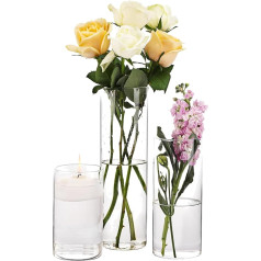 AKOLAFE Set of 3 Glass Vase Cylinder 15/20/25 cm Flower Vase Glass Vases Set Glass Vases for Table Decoration Wedding Vases Glass Decorative Glasses Modern for Candles, Flowers, Pebbles, Lanterns