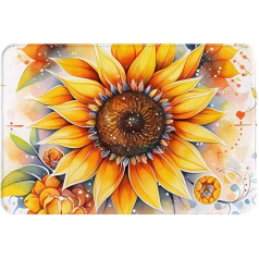 DLXW Dicke Flanell rutschfeste Fußmatte - Mehrzweck-Teppich für Innen- und Außenbereich, für Haustür, Küche, Bad, langlebig und leicht zu reinigen, gelbe Sonnenblume in Öl