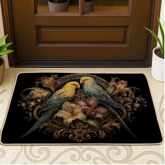 Fußmatte mit Vintage-Blumenmuster, blaue Papageien, Eingangsmatte für Innen- und Außenbereich, elegant, Gummi, wasserdicht, rutschfest, staubabweisend, leicht zu reinigen, 73 x 43 cm