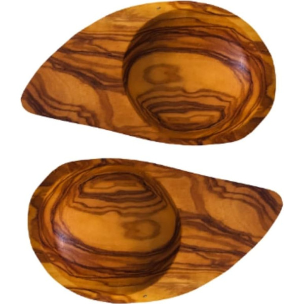 BZB Olive Wood Small Bowls, Ying Yang Dipping/Tapas/Sauce/Snack/Nibbles - Set of 2 - 12.5cm