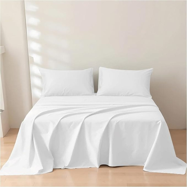 Rehan & Co Double Flat Sheet White 100% Egyptian Cotton 300 Thread Count Hotel Quality Solid Color Breathable Flat Sheet (230 x 255 cm)